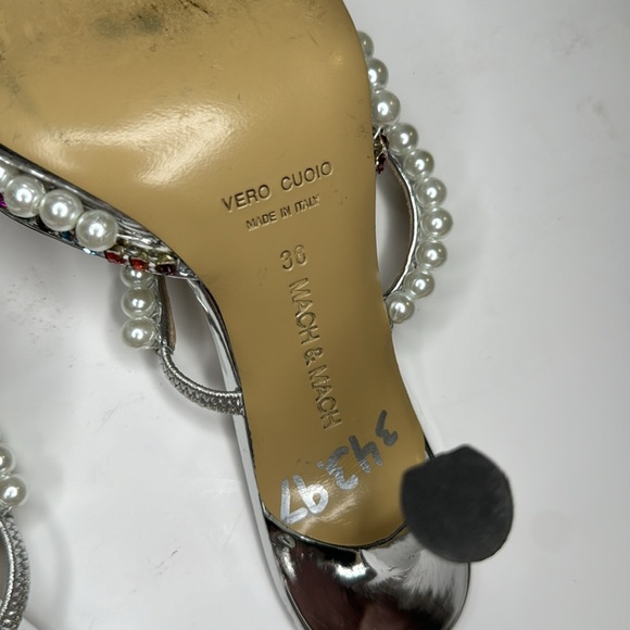 Mach & Mach Diamond of Elizabeth PVC Mules in Clear Silver Faux Pearl sz 38 8 US - Picture 13 of 17